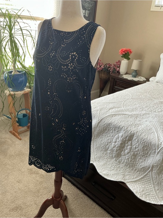 Jessica Howard Dresses & Skirts - Jessica Howard Navy Laser-Cut Dress with Nude Lining